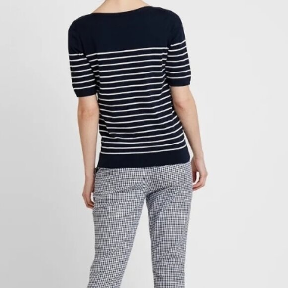 NEW, Banana Republic Boat Neck Navy Mariner Stripe Stretch Cotton Knit Sweater - Picture 4 of 16